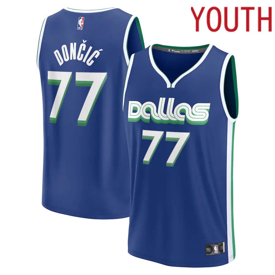 Youth Dallas Mavericks #77 Luka Doncic Fanatics Branded Blue City Edition Fastbreak NBA Jersey